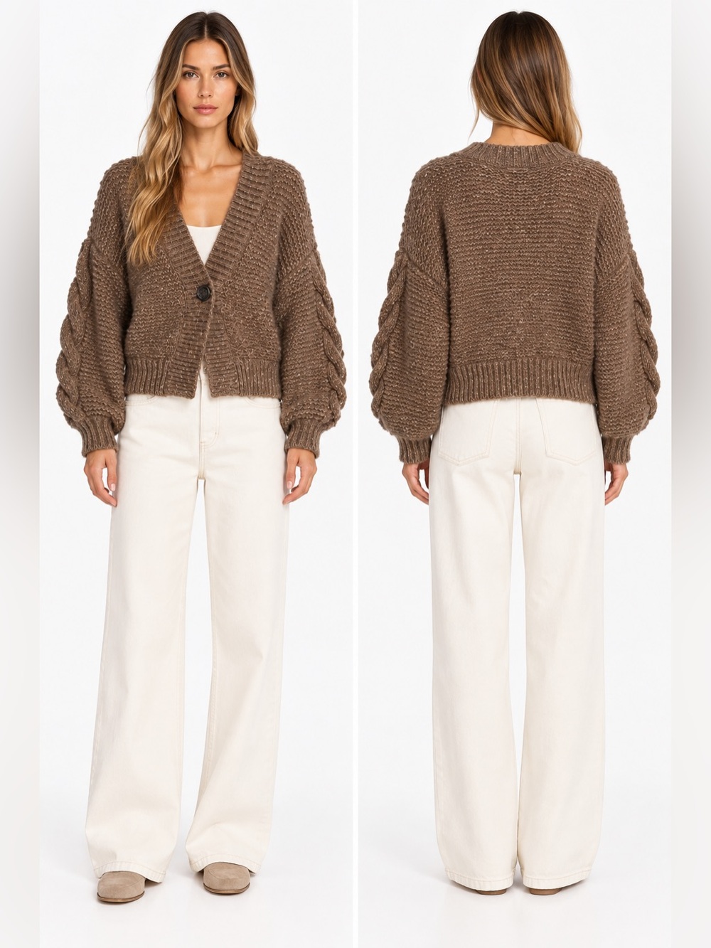 Niko and… Chunky Brown Balloon Sleeve Cardigan Oversized Knit Size 3
